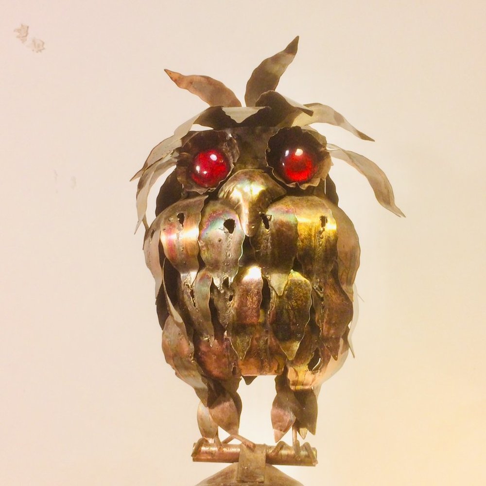 MCM Brutalist Brass sculpture Musical Owl Vtg